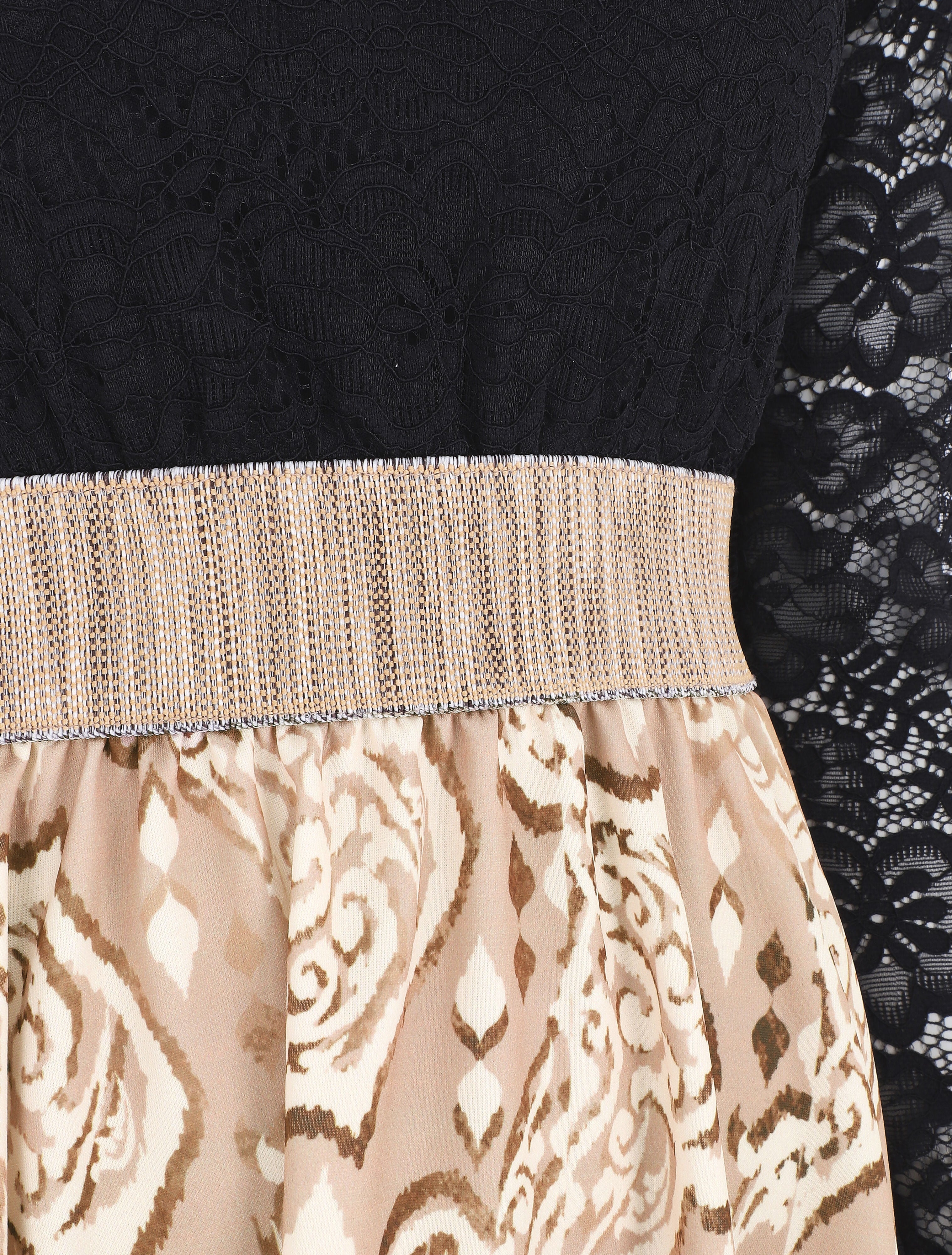 Robe à imprimé graphique et dentelle - Beige - 3