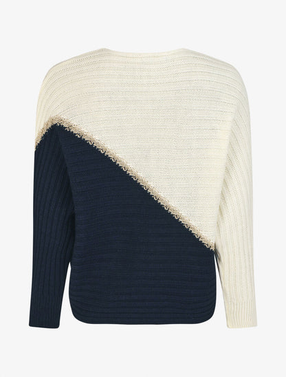 Pull loose manches chauve-souris - Blanc/marine - 2