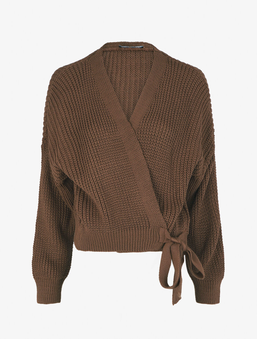 Pull cache-coeur loose uni - Marron - 1
