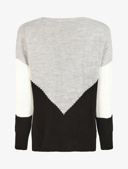 Pull droit à motif en V - Gris/noir - 2