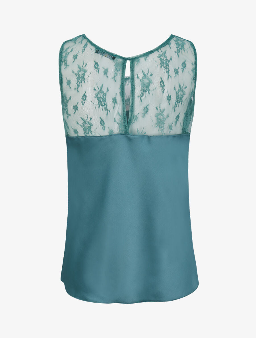 Top satiné à épaules en dentelle - Bleu clair - 2