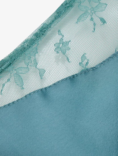 Top satiné à épaules en dentelle - Bleu clair - 3