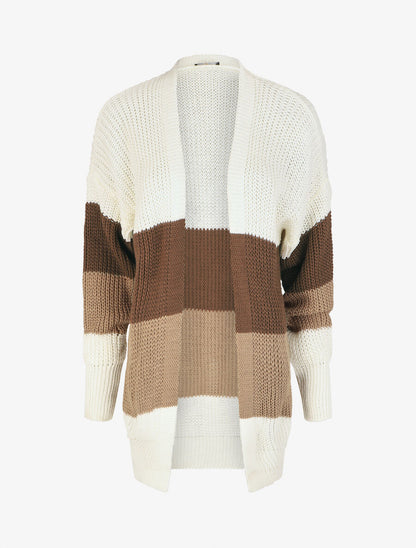 Gilet long et droit motif rayé - Blanc/marron - 4