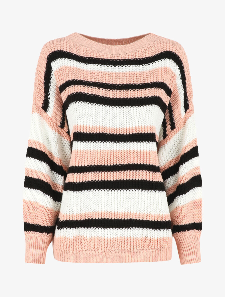 Pull loose à rayures - Rose - 5