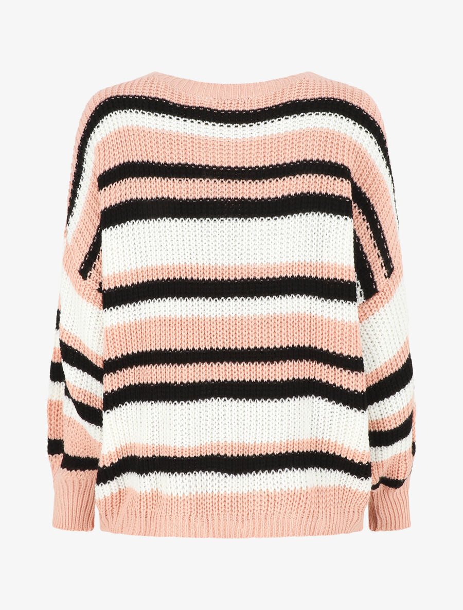 Pull loose à rayures - Rose - 2