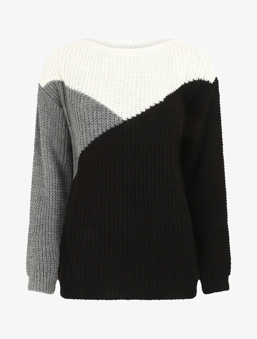 Pull droit graphique à col bateau - Noir/gris - 1