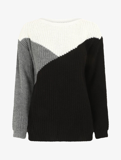 Pull droit graphique à col bateau - Noir/gris - 1