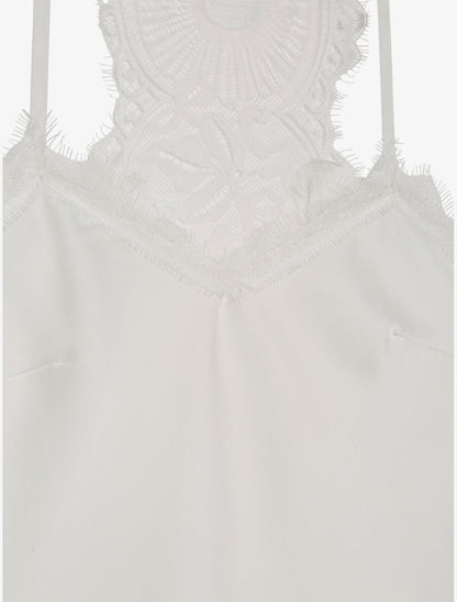Caraco satiné à dos nageur en dentelle stylisée - Blanc - 3