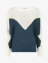Pull loose col bateau et motif en V - Blanc/bleu - 4