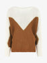 Pull loose col bateau et motif en V - Blanc/camel - 1