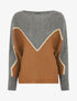 Pull loose col bateau et motif en V - Gris/camel - 4