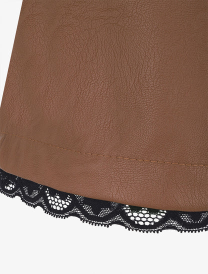 Short en simili à détail dentelle - Camel - 3