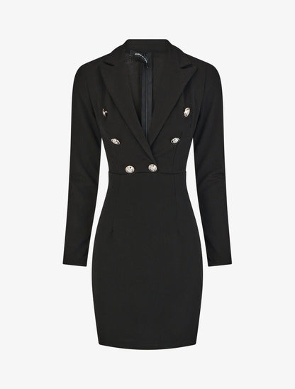 Robe courte col cache-coeur boutonné - Noir - 4