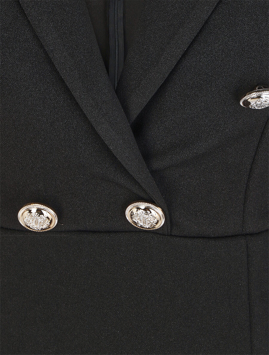 Robe courte col cache-coeur boutonné - Noir - 3