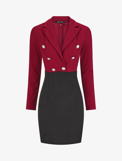Robe courte col cache-coeur boutonné - Bordeaux - 1