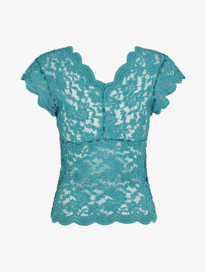 Top en dentelle transparent - Bleu canard - 2