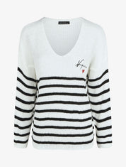 Pull marinière droit motif coeur - Noir - 4