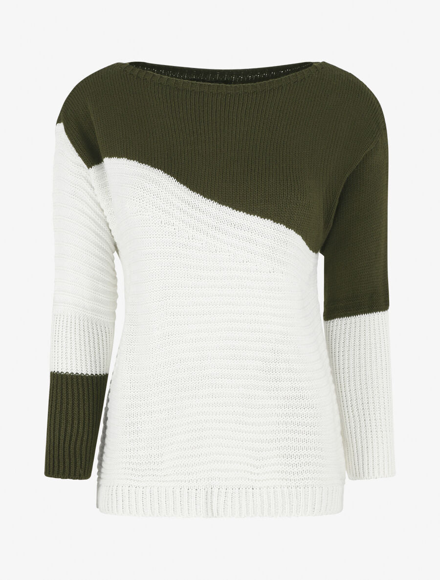 Pull droit texturé col bateau - Kaki - 4