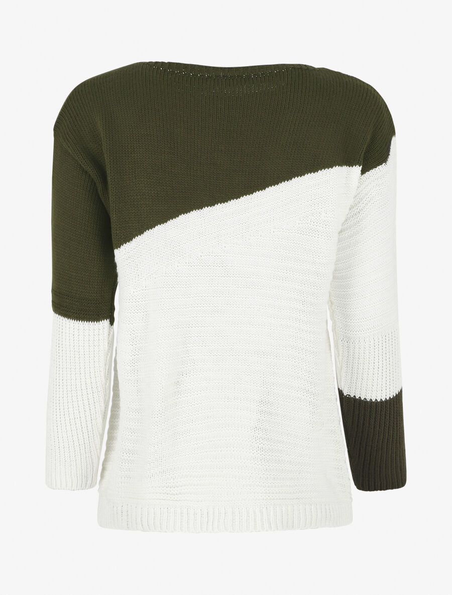 Pull droit texturé col bateau - Kaki - 2
