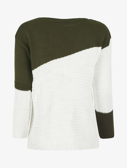 Pull droit texturé col bateau - Kaki - 2
