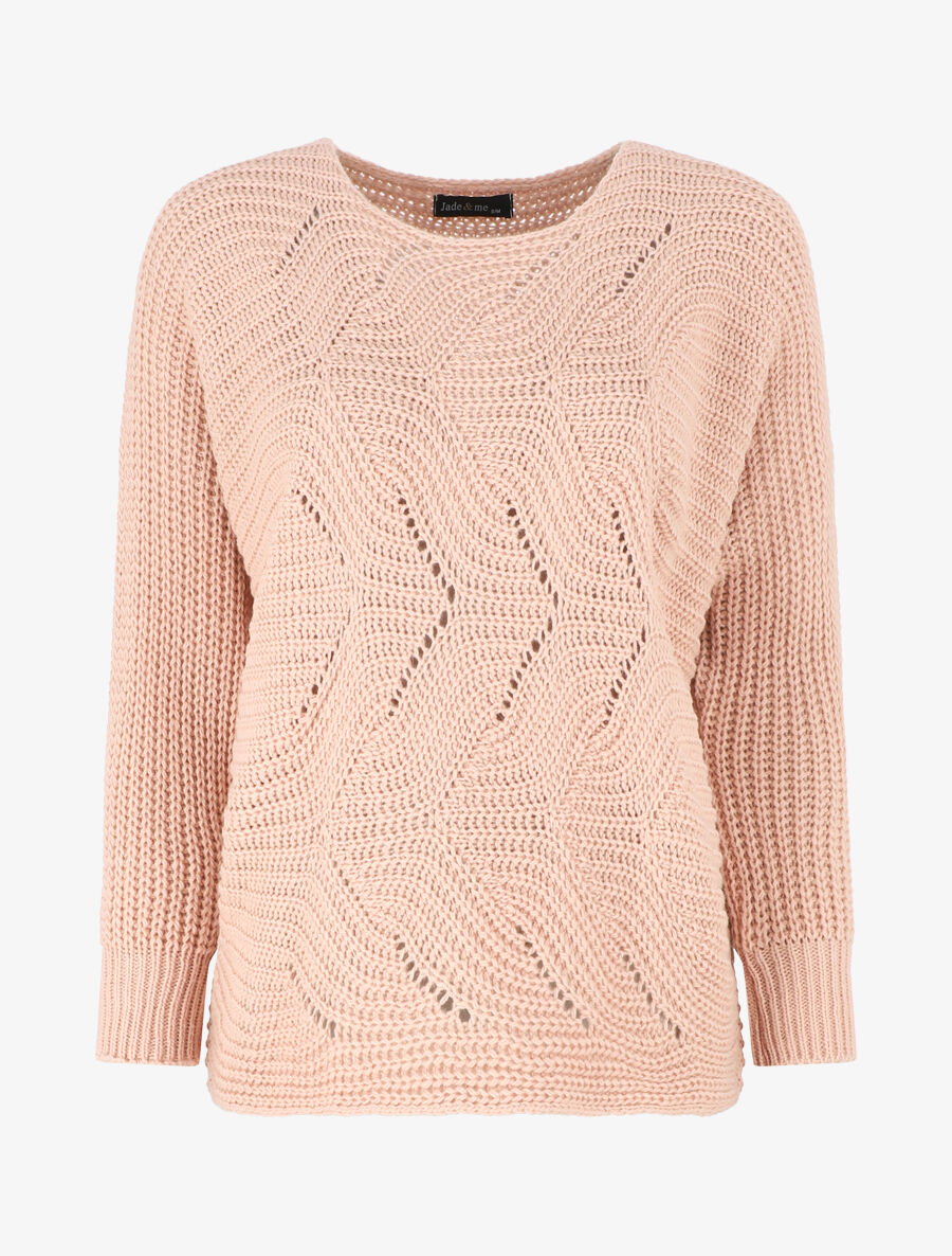 Pull ample uni maille fantaisie - Rose - 1
