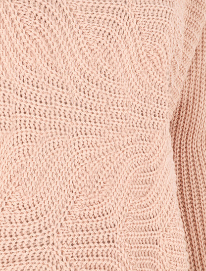 Pull ample uni maille fantaisie - Rose - 3