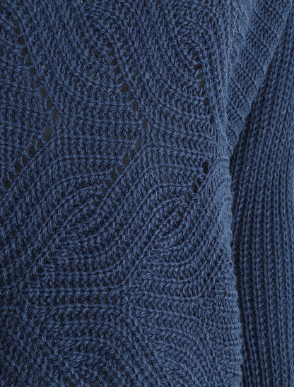Pull ample uni maille fantaisie - Bleu - 3
