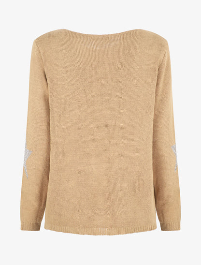 Pull droit motif étoiles - Camel - 2
