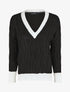Pull droit col V en maille tressée - Noir - 1