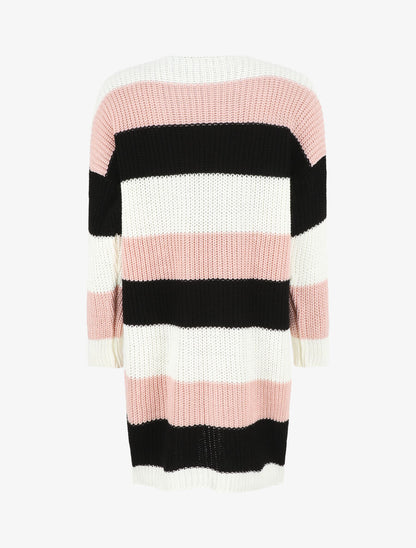 Gilet long rayé - Rose - 2