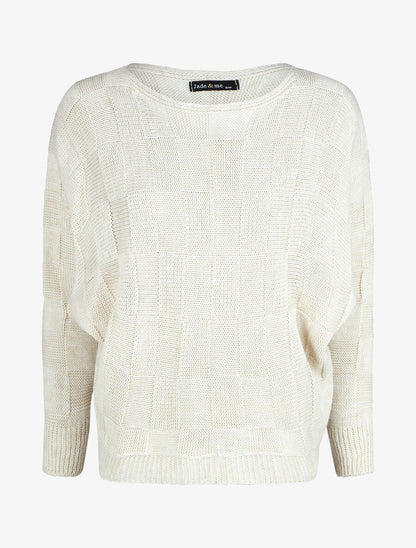 Pull droit col bateau en maille style damier - Beige - 1