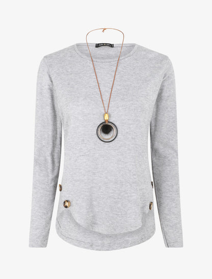 Pull fin uni à boutons décoratifs - Gris clair - 1