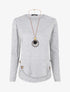 Pull fin uni à boutons décoratifs - Gris clair - 1