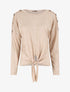 Pull droit uni à noeud et boutons - Beige - 1