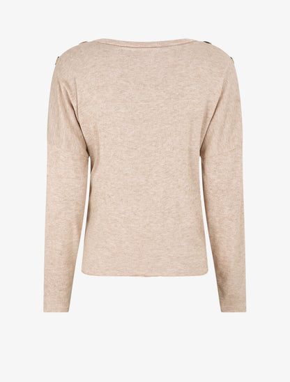 Pull droit uni à noeud et boutons - Beige - 2