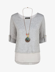Pull droit uni doublure en voile - Gris - 1