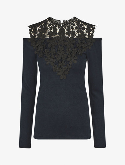 Pull droit à épaules dénudées et crochet - Marine - 6