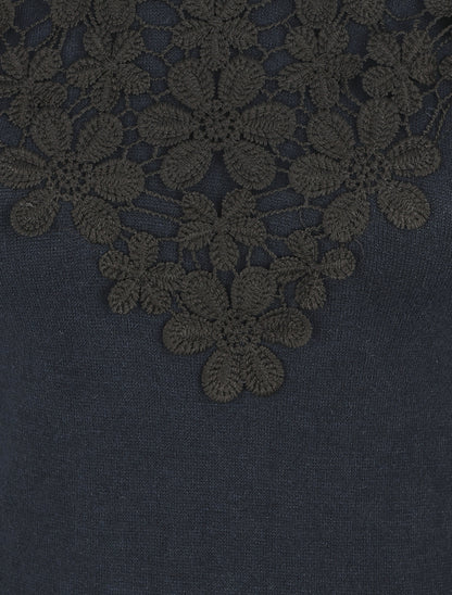 Pull droit à épaules dénudées et crochet - Marine - 3