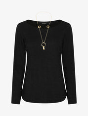 Pull fin uni et sautoir - Noir - 1