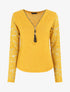 Pull droit uni manches en dentelle - Jaune - 1
