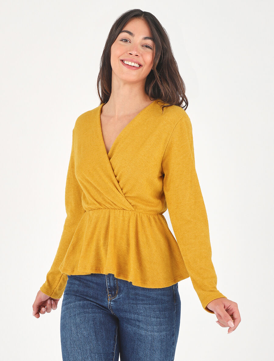 Pull uni col cache-coeur - Jaune - 4