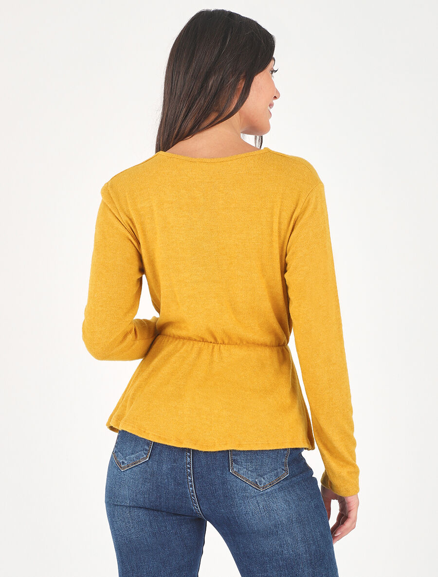 Pull uni col cache-coeur - Jaune - 5