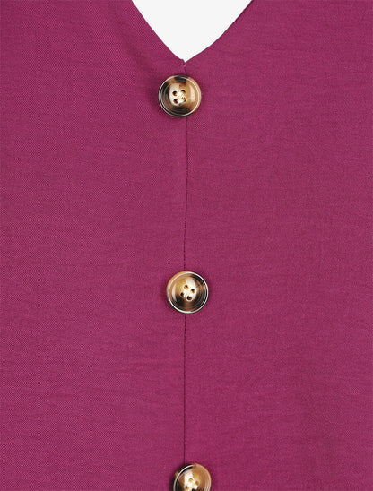 Top droit col V boutonné et dentelle - Violine - 3