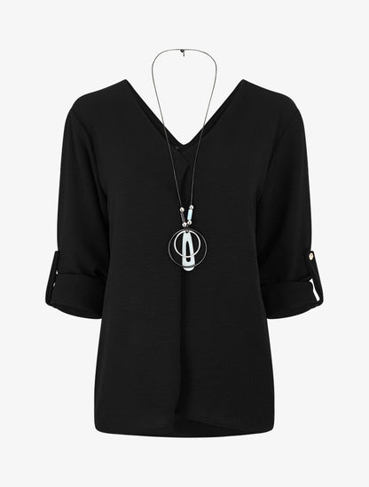 Blouse uni à dos ajouré - Noir - 1