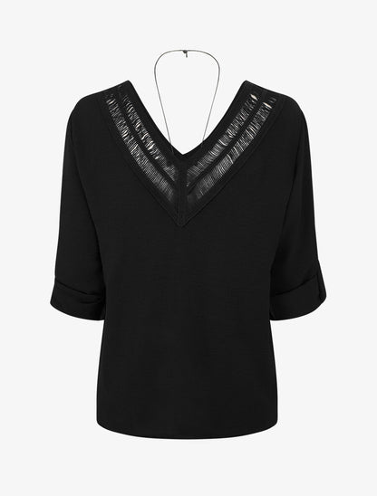Blouse uni à dos ajouré - Noir - 2