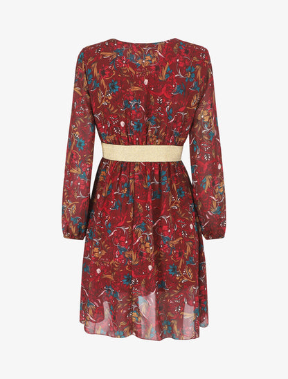 Robe imprimé fleuri à bande dorée - Bordeaux - 2