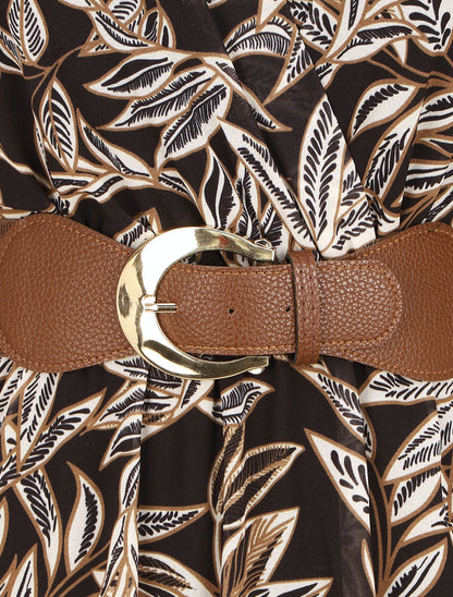 Robe mi-longue motif feuilles - Noir - 3