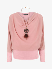 Blouse unie à col bénitier - Rose - 6