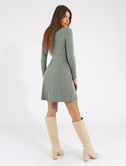 Robe pull uni coupe patineuse - Kaki - 5