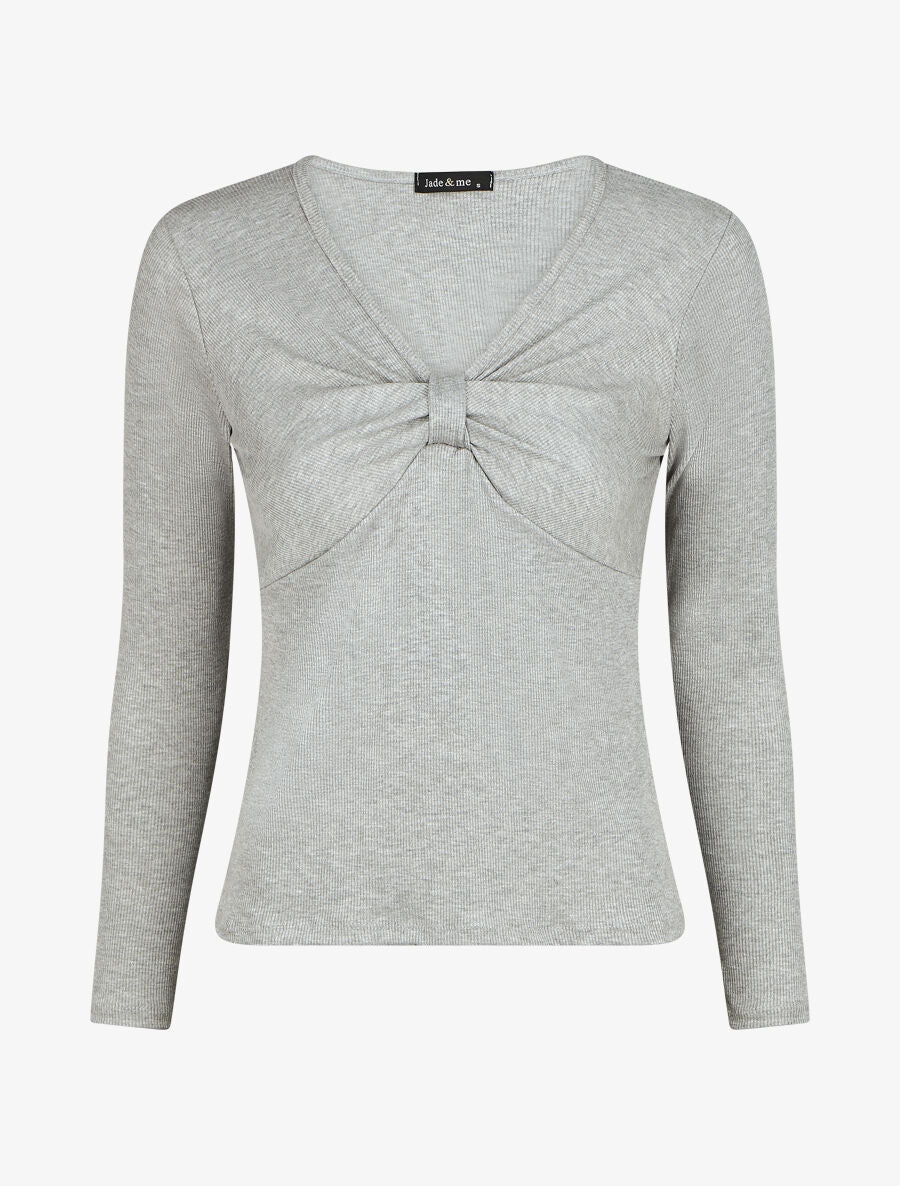 Top ajusté manches longues et noeud - Gris - 4
